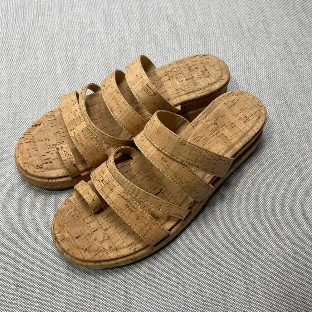 Kork’s Platform Leather & Cork Toe Loop Maya Strappy Round Tie Wedge Sandals - Picture 5 of 11